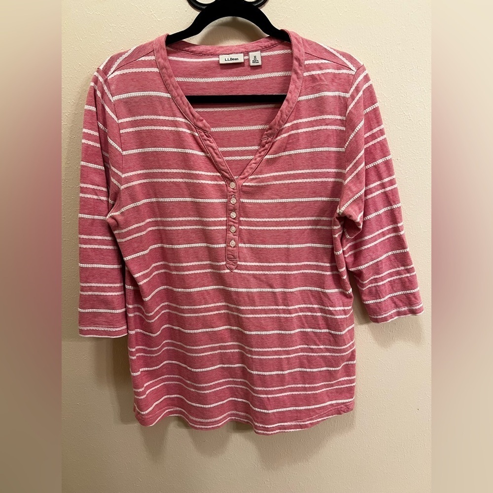 L.L. Bean Red and White Striped Blouse